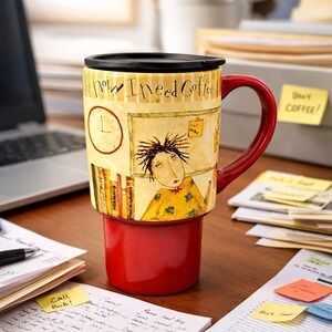 Lang Mug "I Need Coffee Now" Ceramic Travel‎ with Lid 16 Oz Commuter Dan DiPaolo